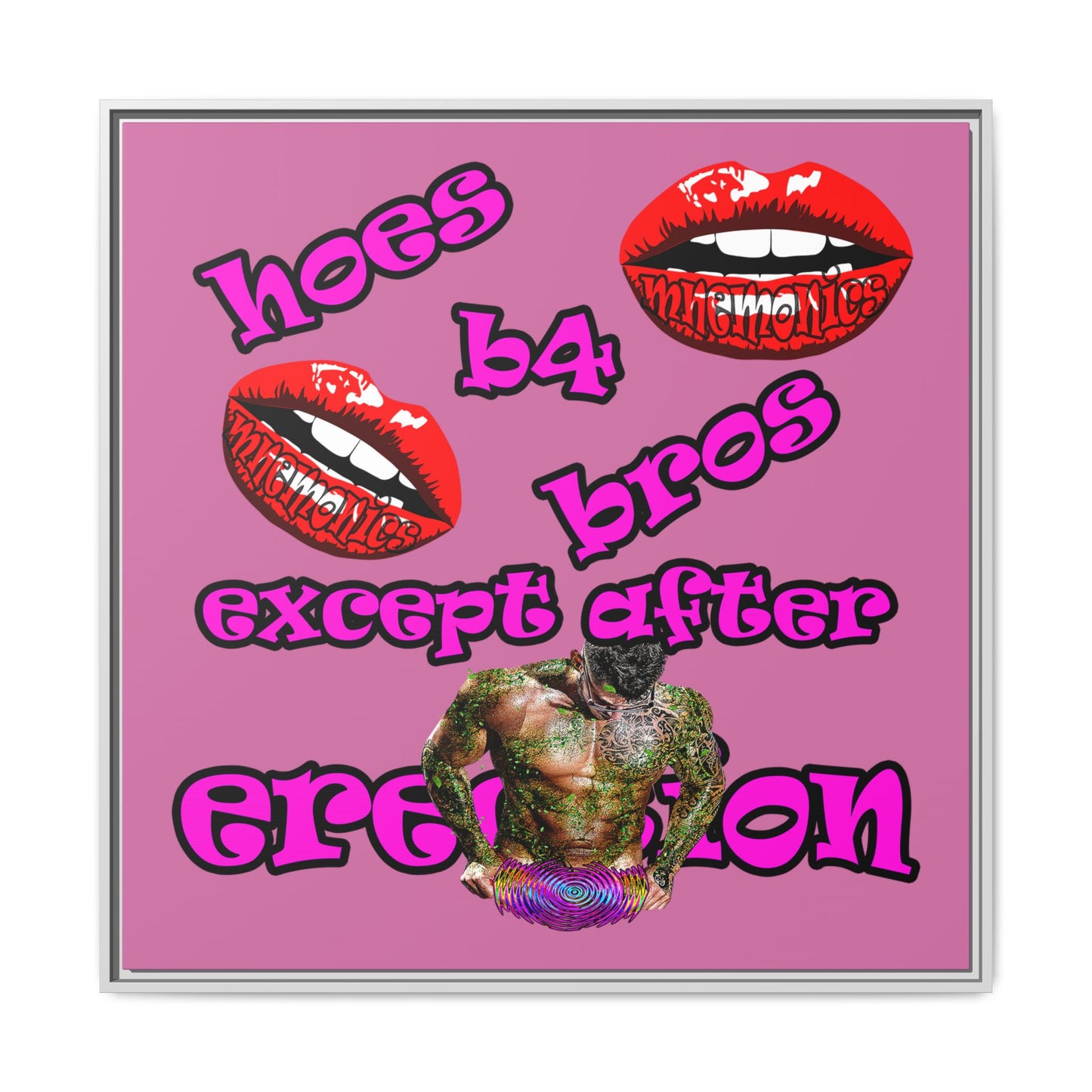 hoes b4 bros - framed canvas art (light pink)