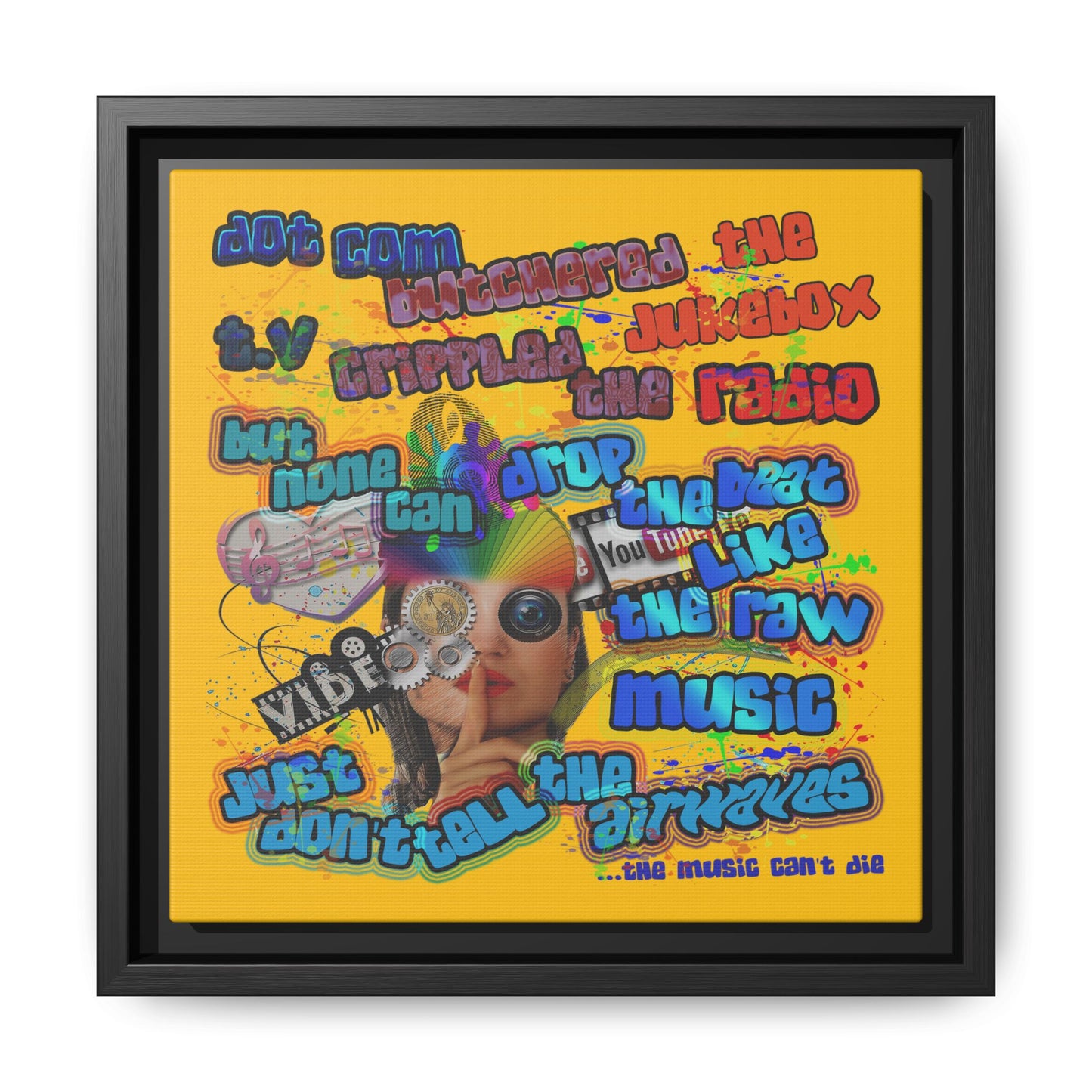 drop the beat - framed canvas art (yellow)