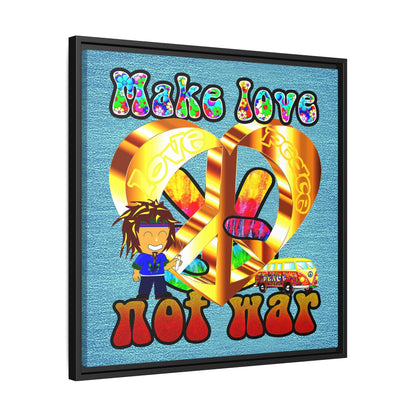 love peace - framed canvas art (faded blue)