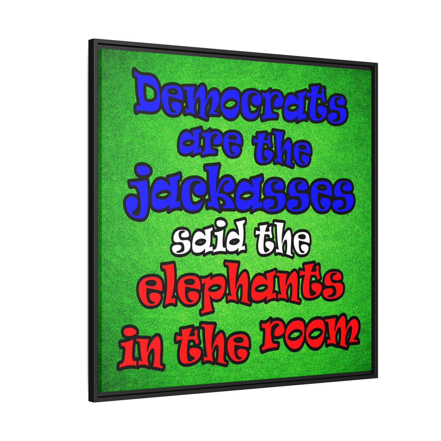 donkeys and elephants - framed canvas art (green turf)