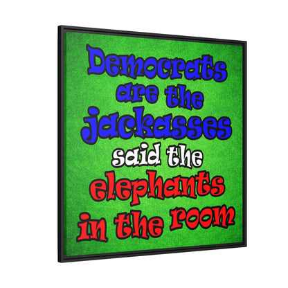 donkeys and elephants - framed canvas art (green turf)