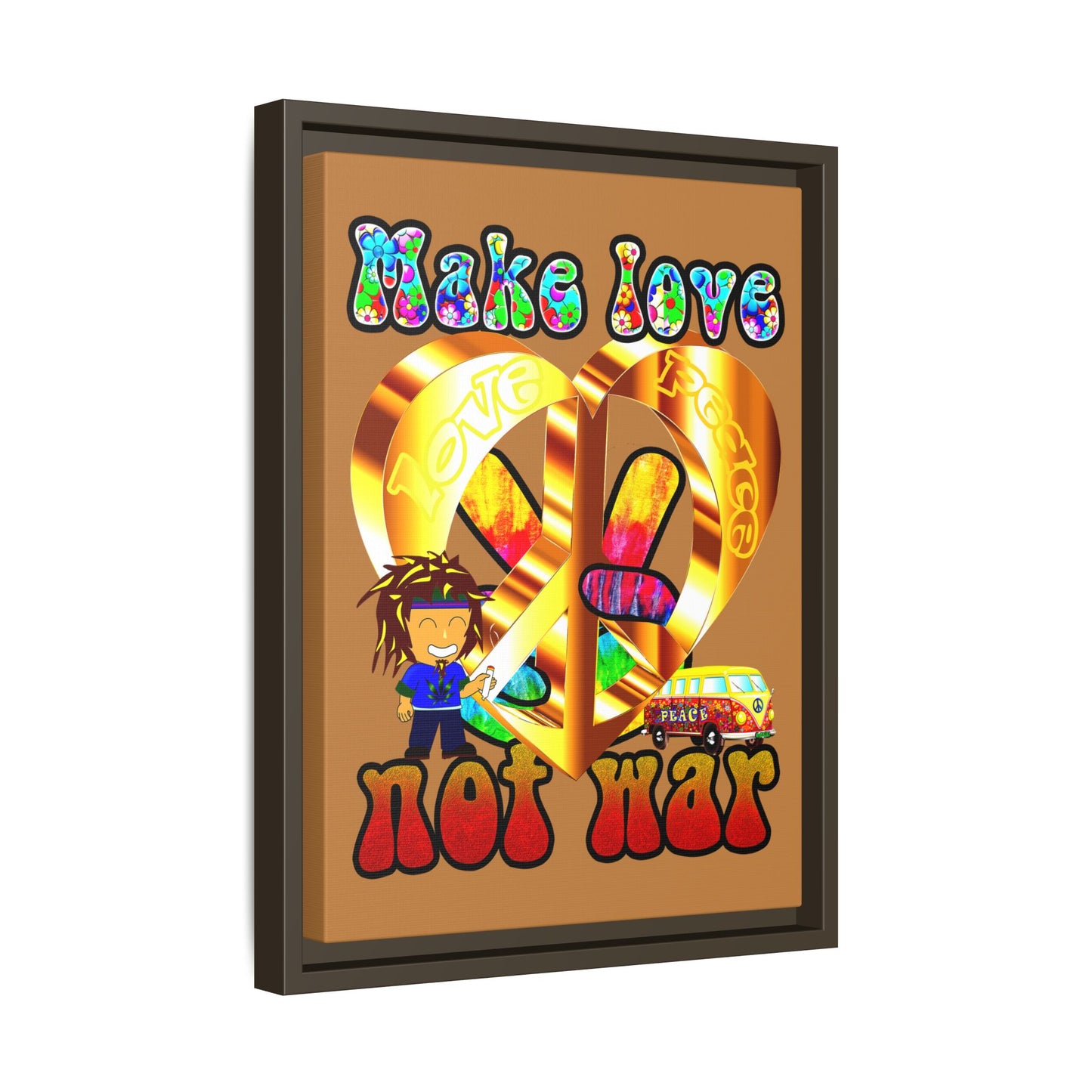 love peace - framed canvas art (light brown)