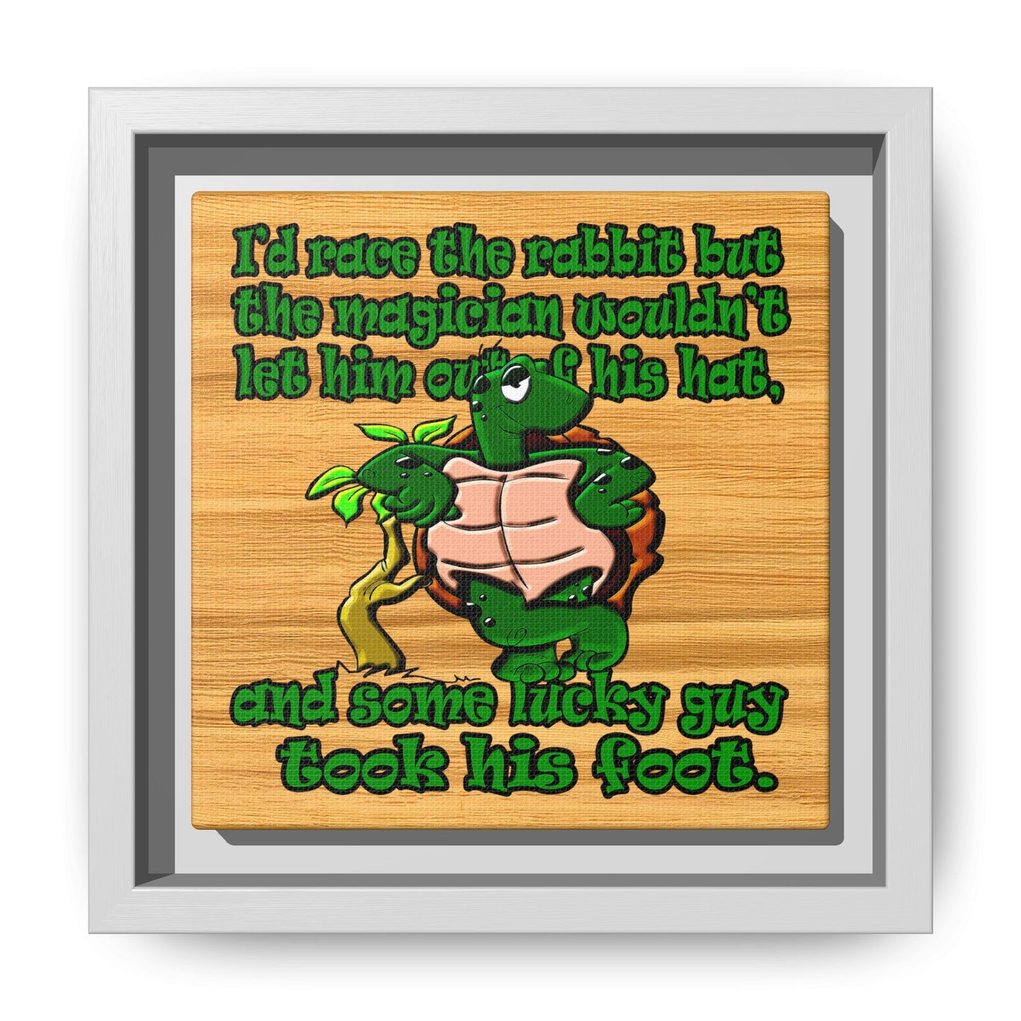 turtle race - framed canvas art (butterscotch wood finish)