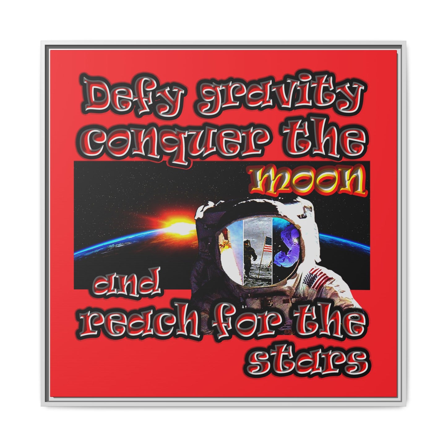 defy conquer reach - framed canvas art (red)