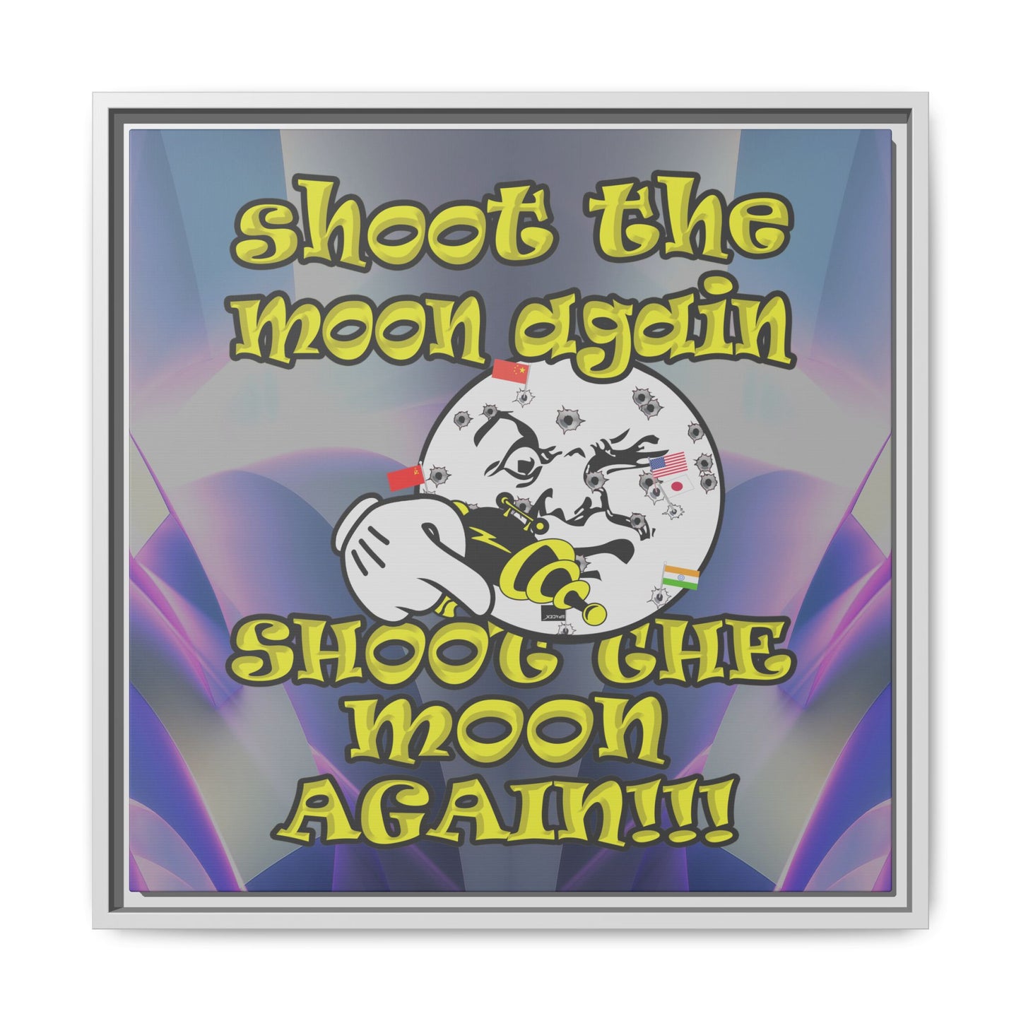 shoot the moon again - framed canvas art (grey-pink wave)