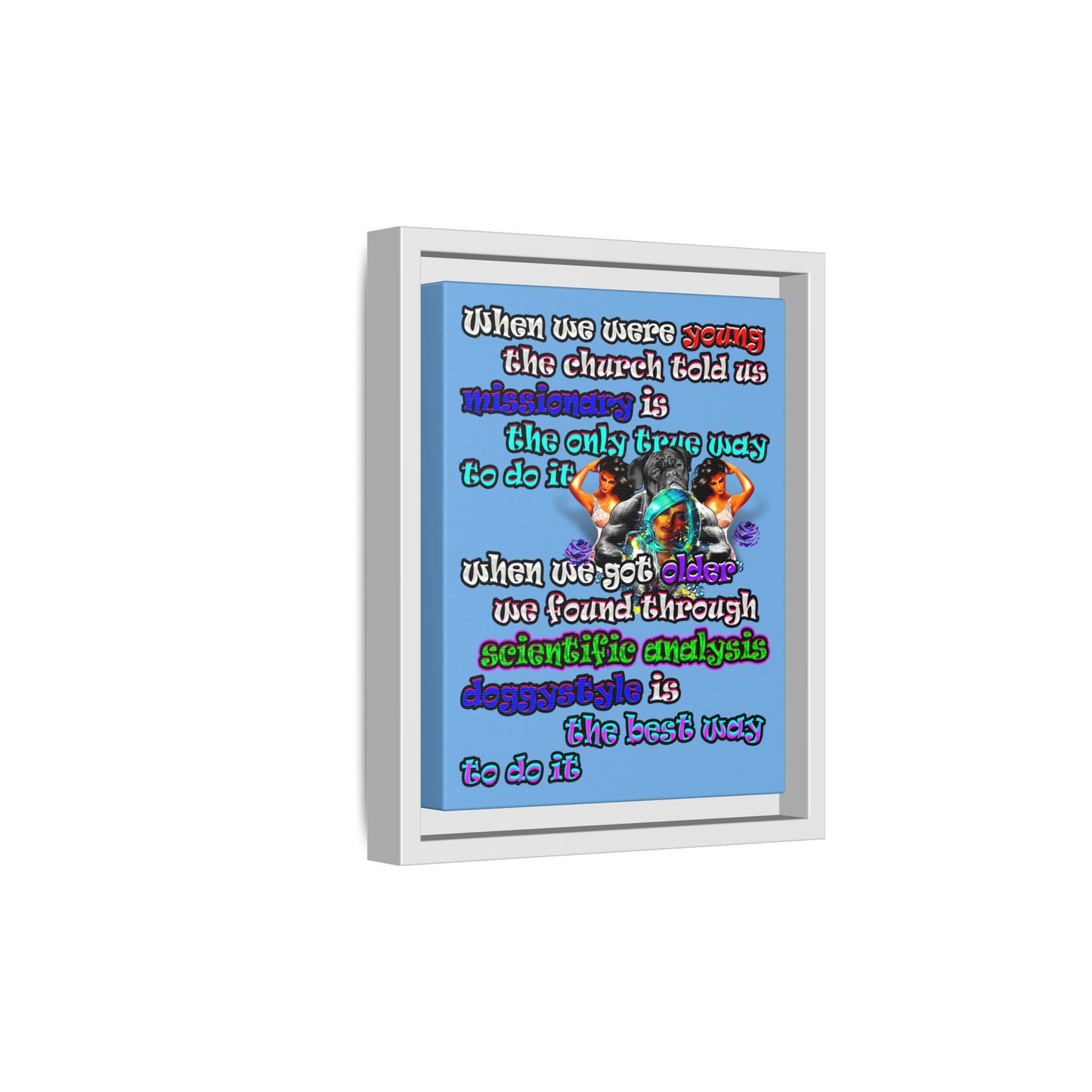 doggystyle - framed canvas art (light blue)