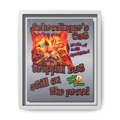 schrodinger's cat - framed canvas art (brushed nickel)