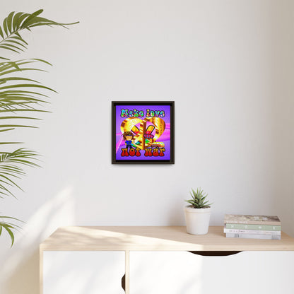 love peace - framed canvas art (purple-pink wave)