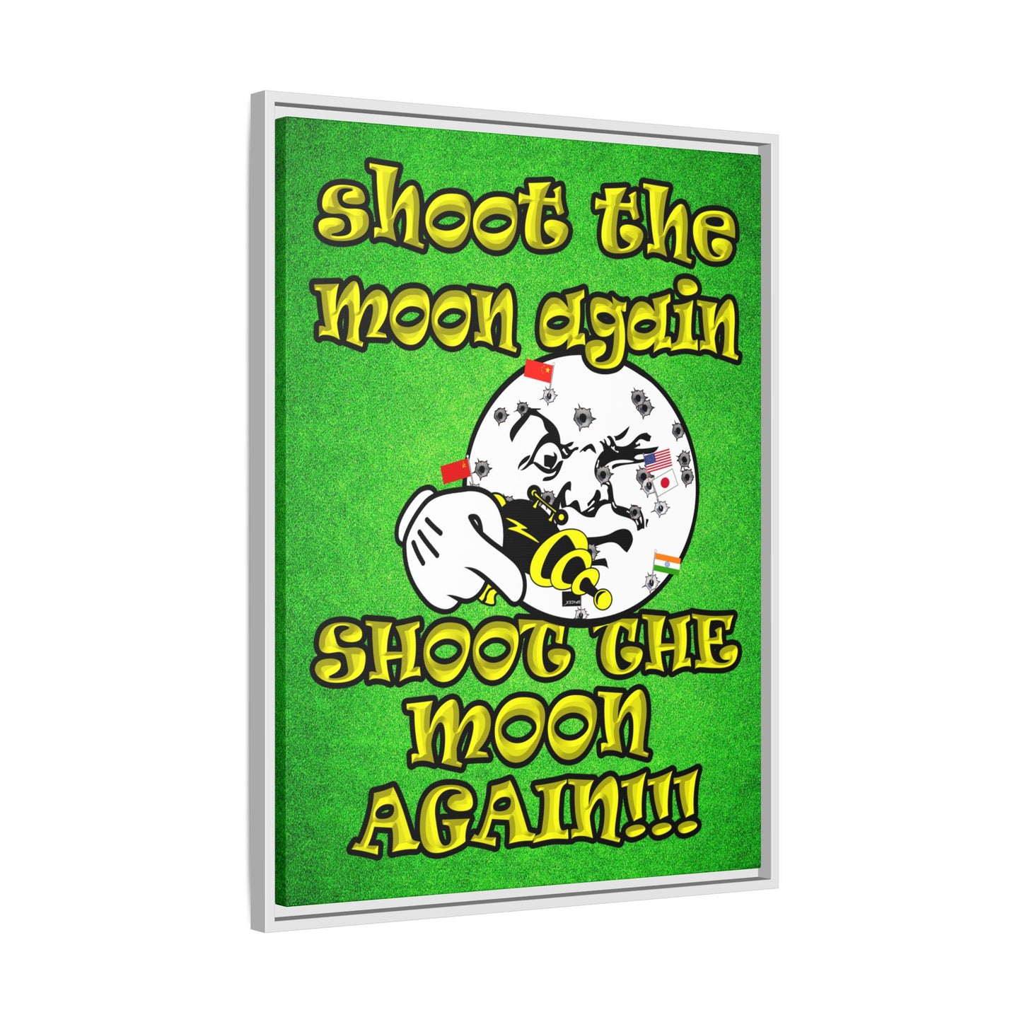 shoot the moon again - framed canvas art (green turf)