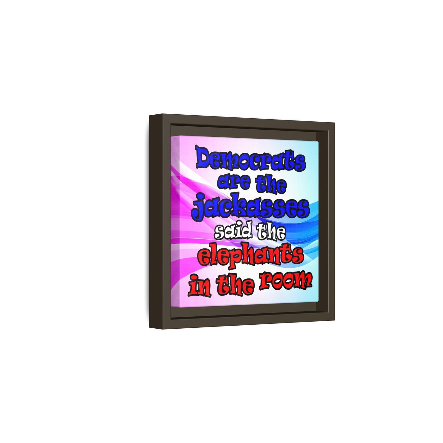donkeys and elephants - framed canvas art (light blue-pink wave)