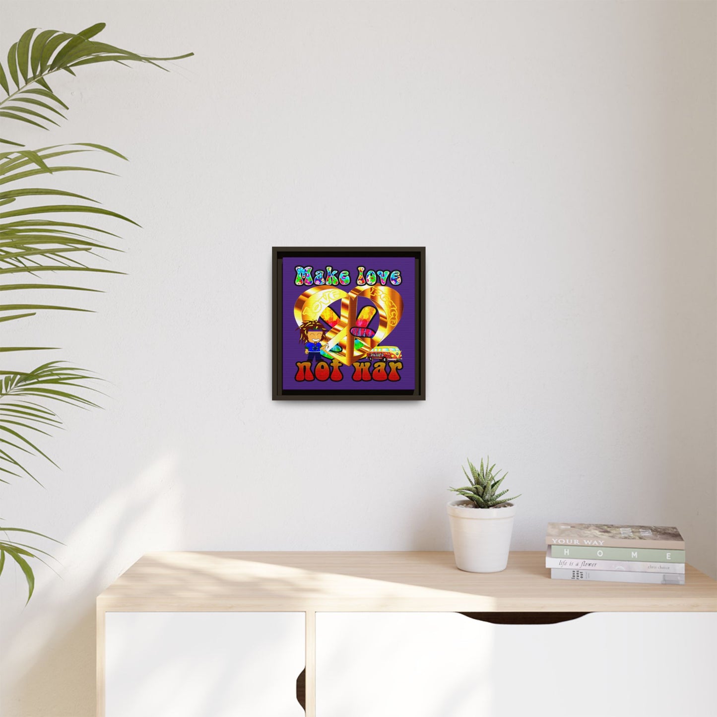 love peace - framed canvas art (purple)