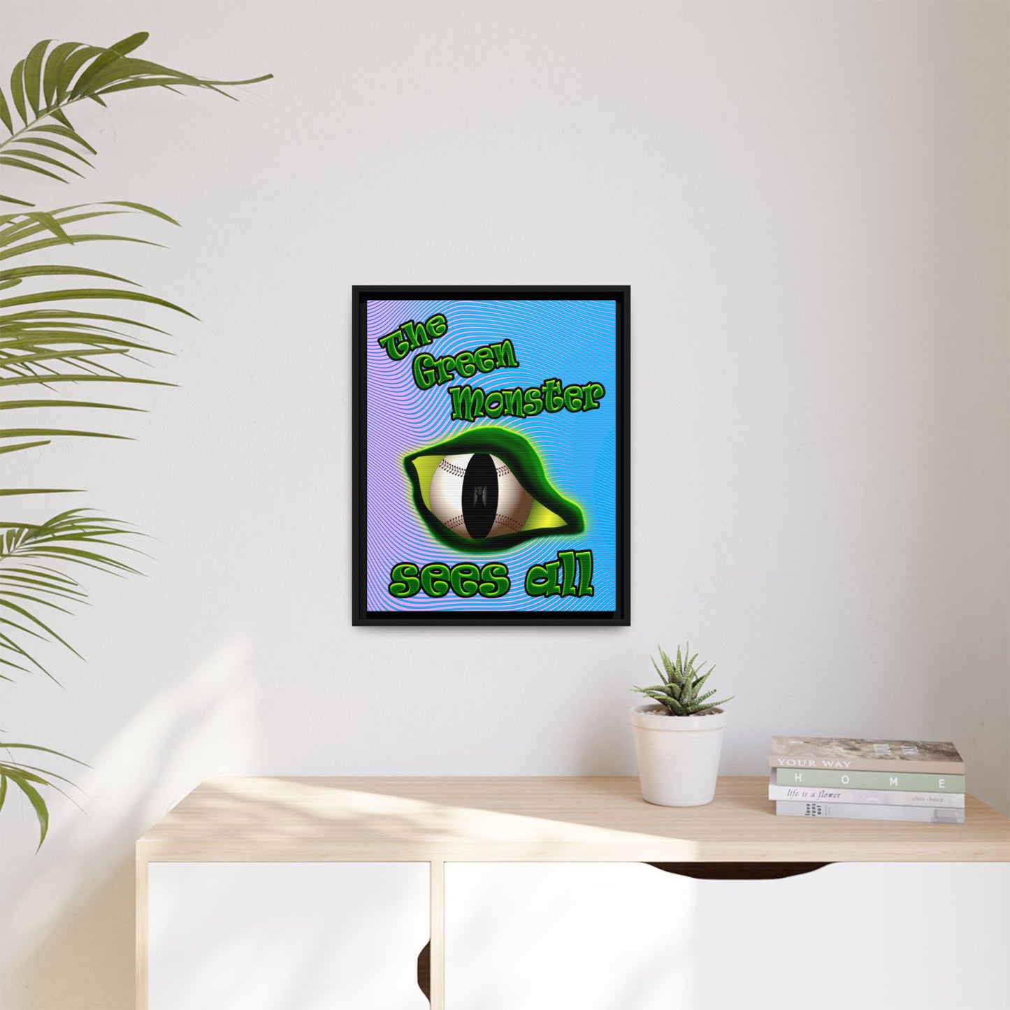 green monster - framed canvas art (light blue-purple wave)