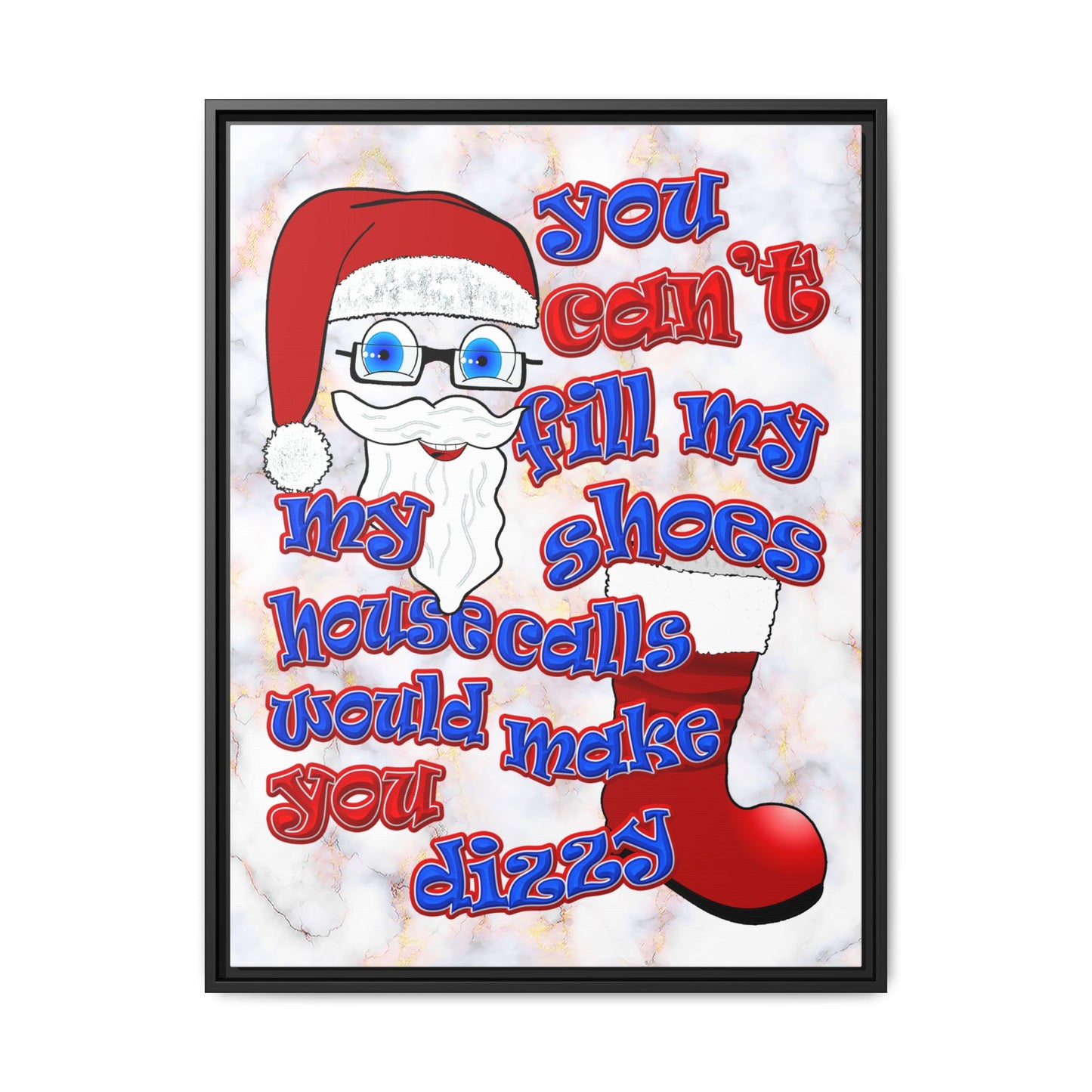 santa's shoes - framed canvas art (white marble)