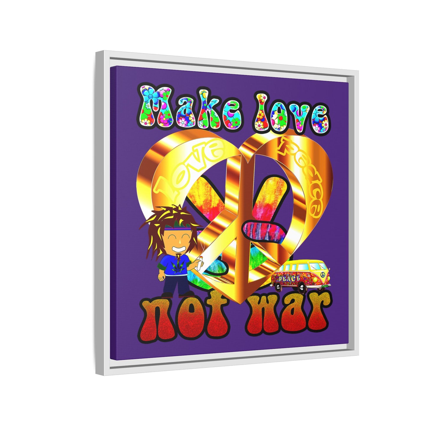 love peace - framed canvas art (purple)
