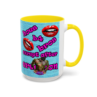 hoes b4 bros - Accent Mug (faded blue)