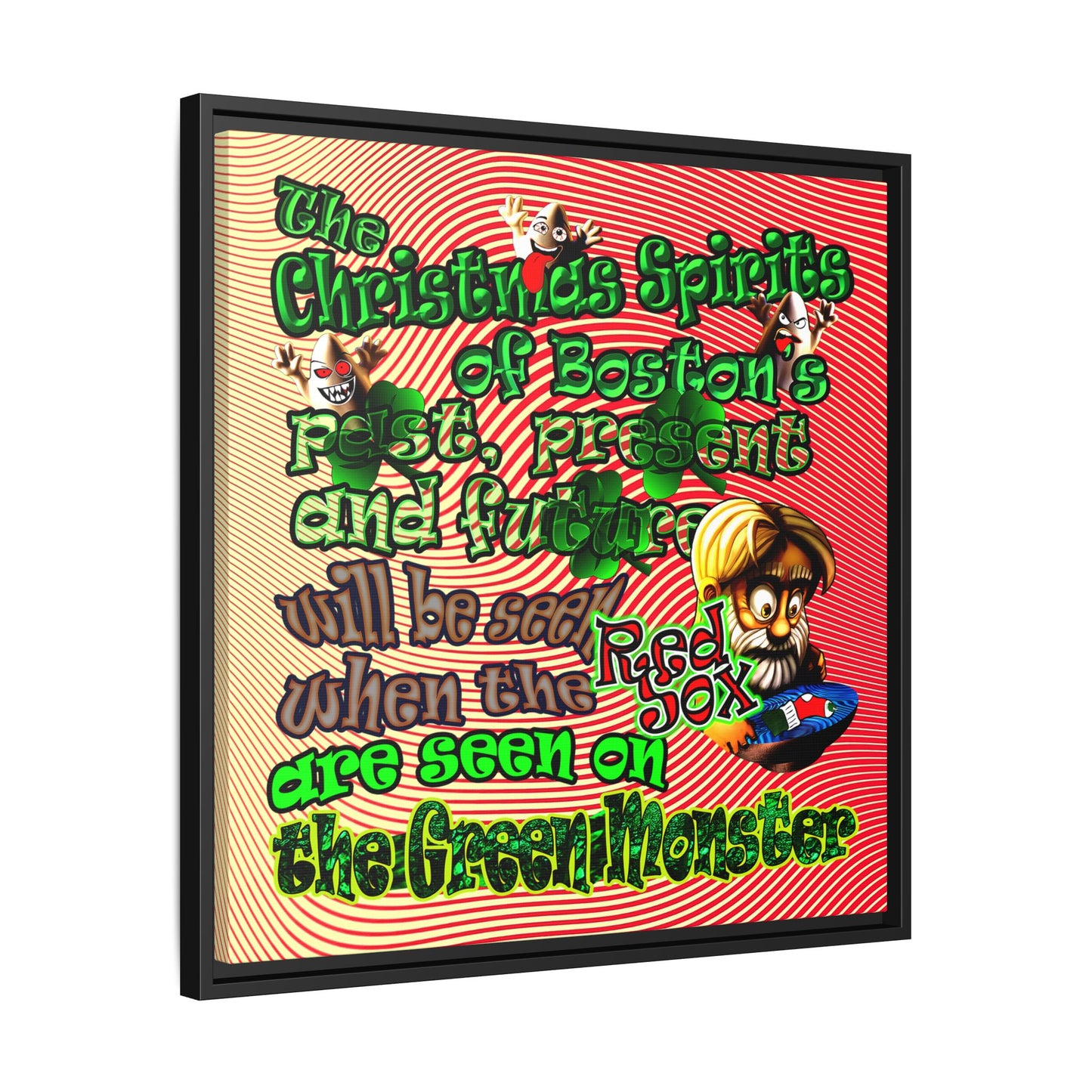 christmas spirits of boston - framed canvas art (yellow-orange wave)
