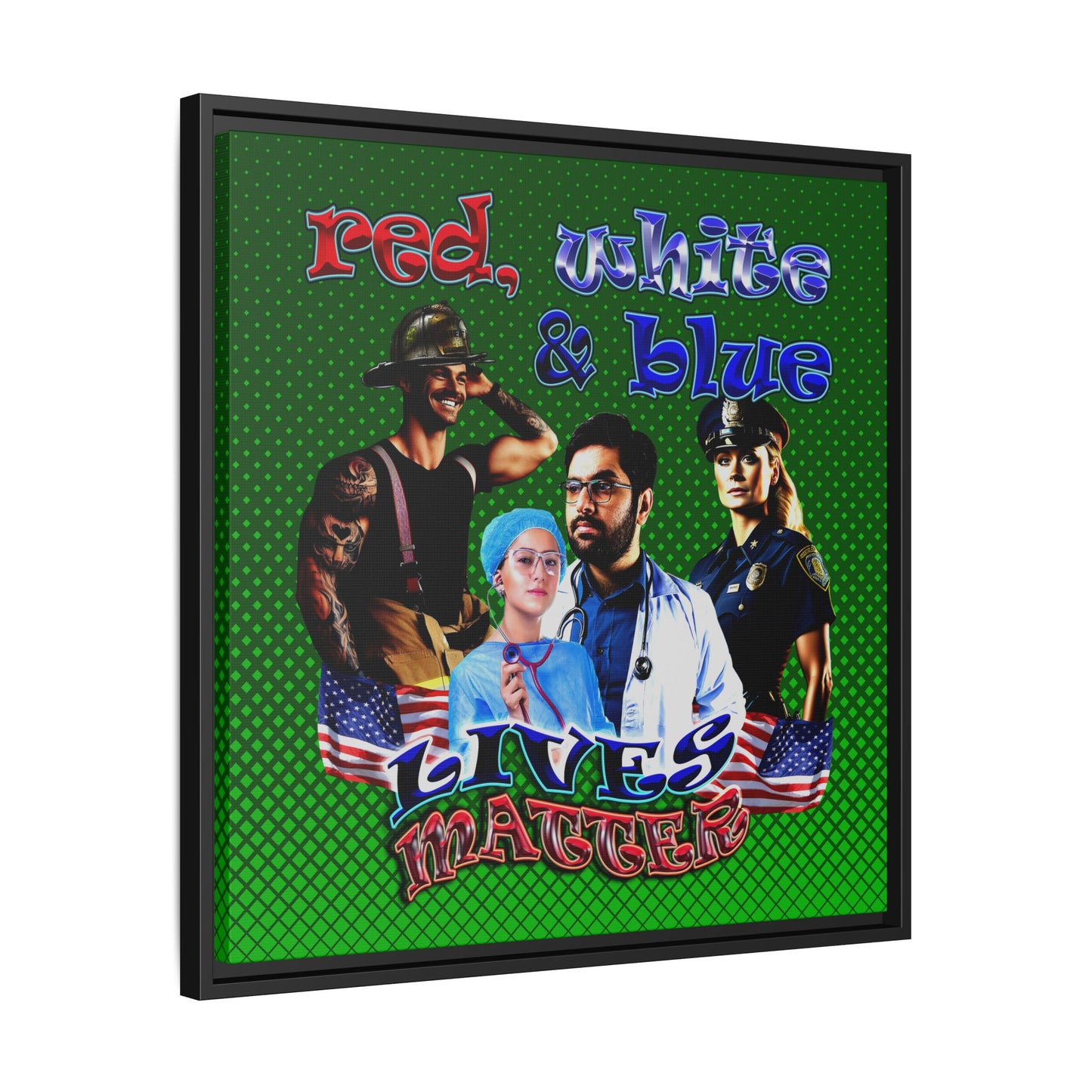 rw&b lives matter - framed canvas art (logo green)