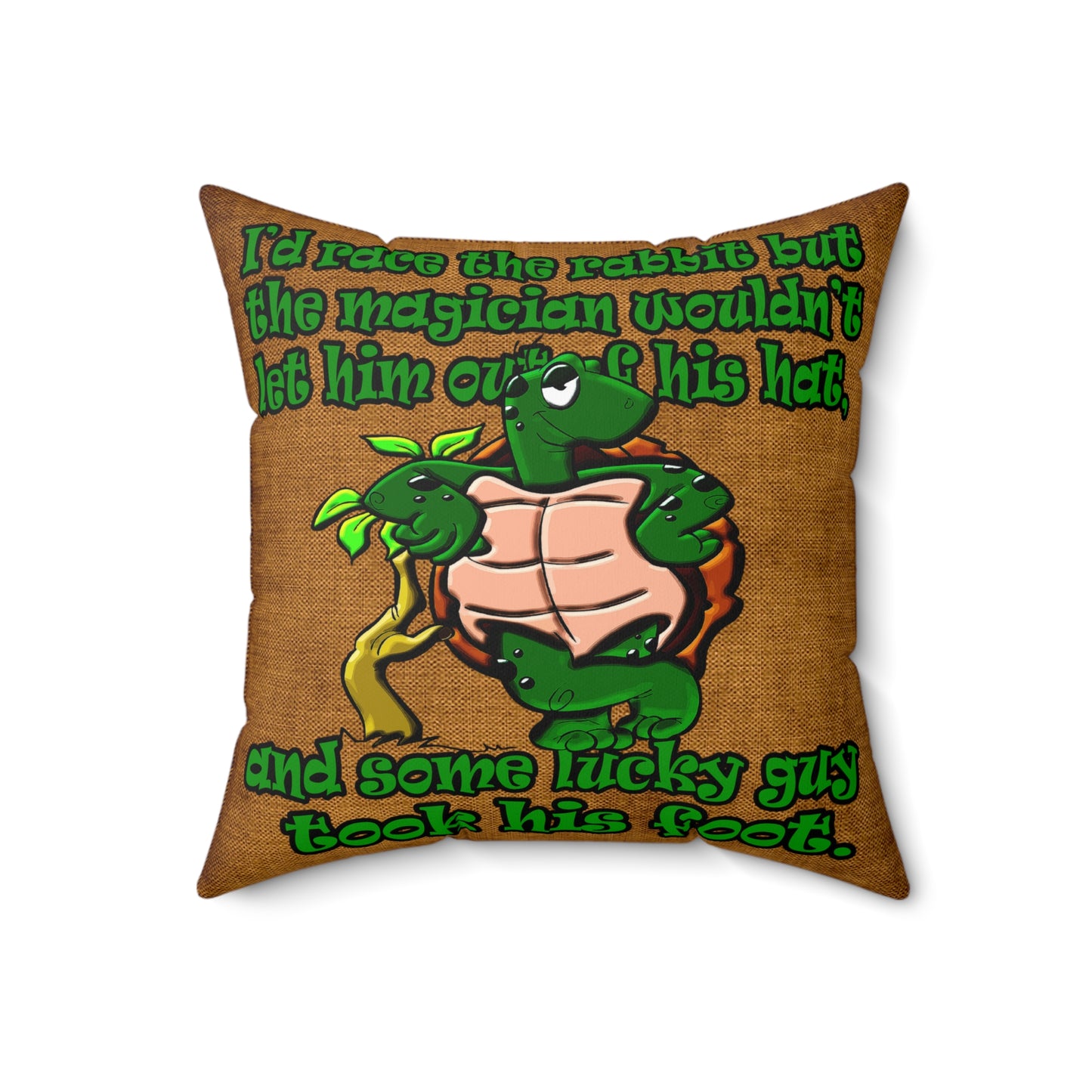 turtle race - Spun Polyester Square Pillow - (dichromatic brown papyrus)