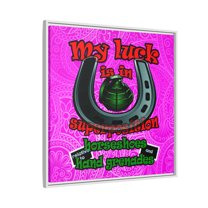 my luck - framed canvas art (pink swirl)