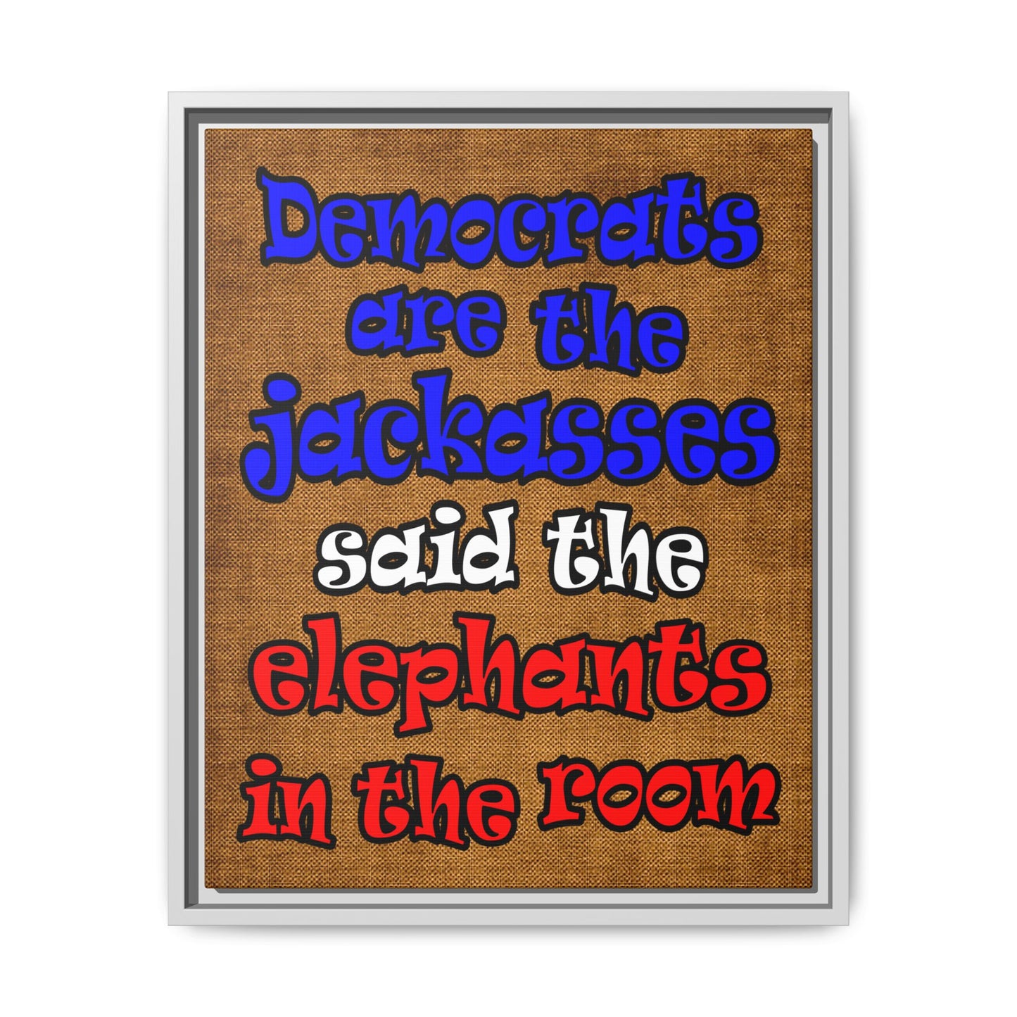 donkeys and elephants - framed canvas art (brown papyrus)