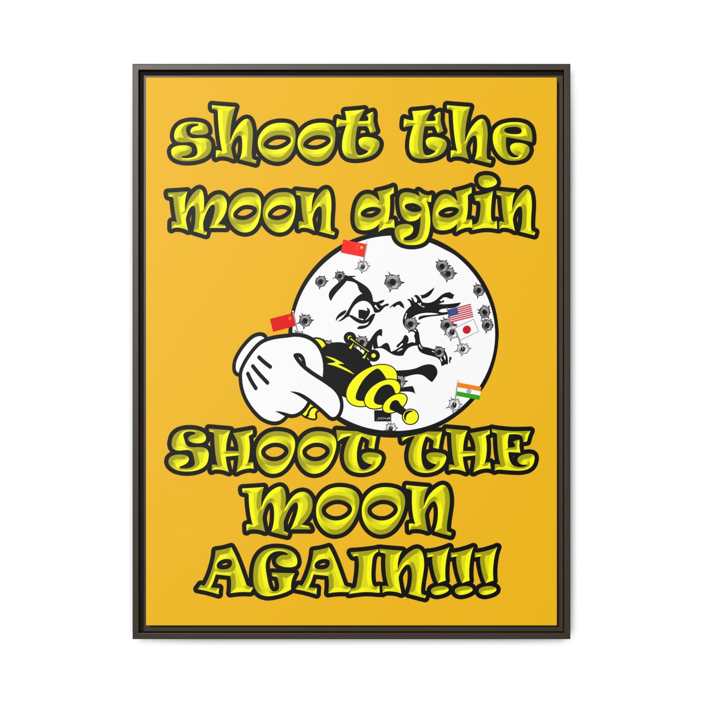 shoot the moon again - framed canvas art (yellow)