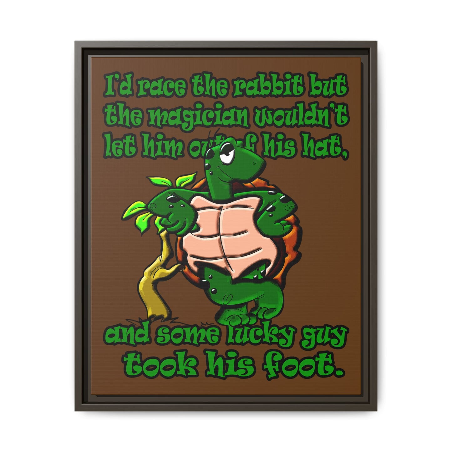 turtle race - framed canvas art (brown)