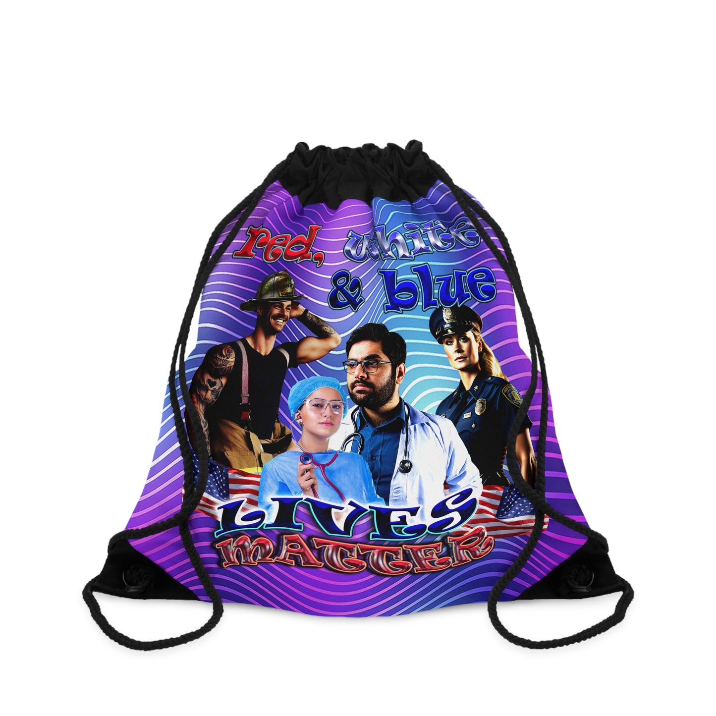 rw&b lives matter - Drawstring Bag (purple wave)