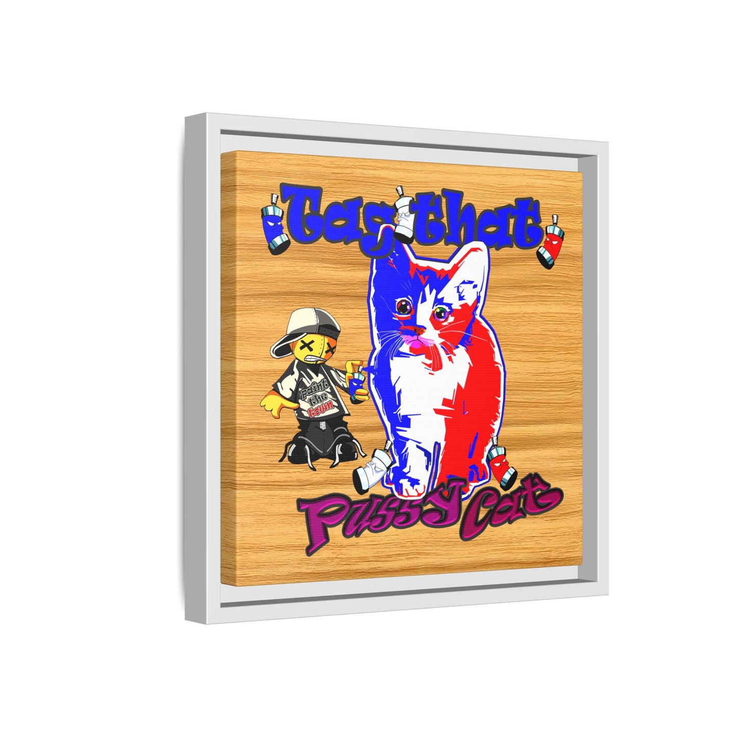 tag that - framed canvas art (butterscotch wood finish)
