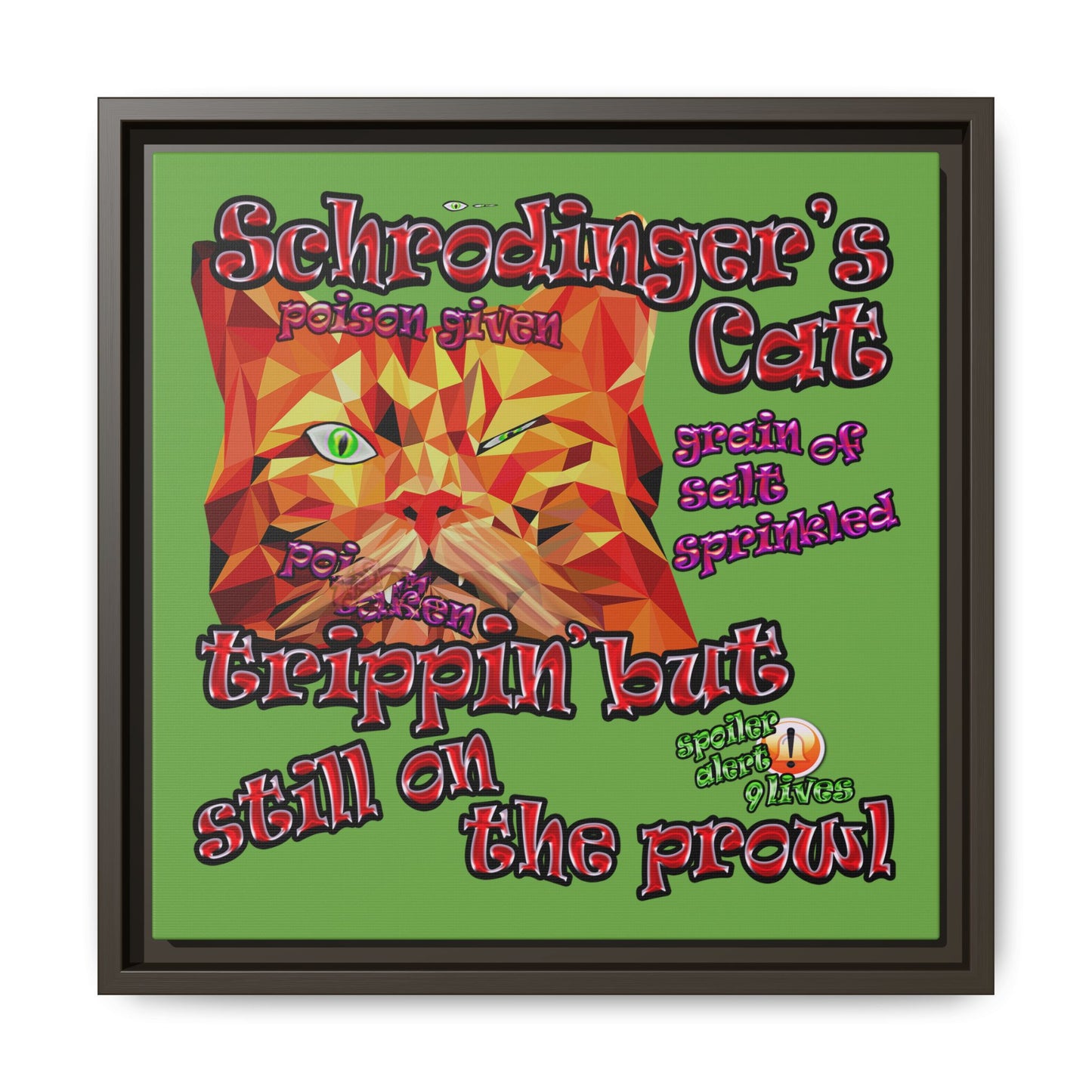 schrodinger's cat - framed canvas art (green)