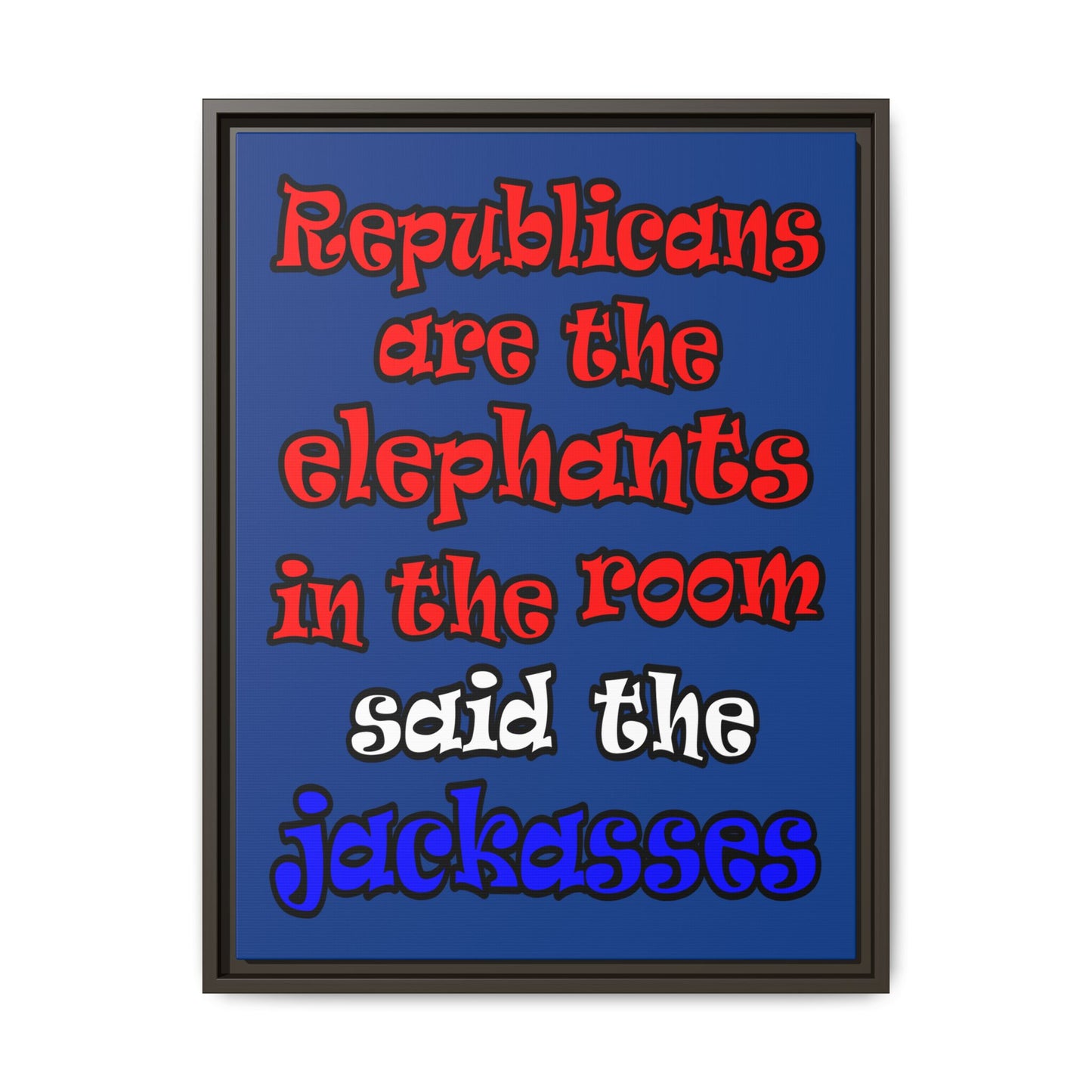 donkeys and elephants - framed canvas art (dark blue)