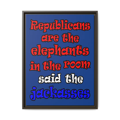 donkeys and elephants - framed canvas art (dark blue)
