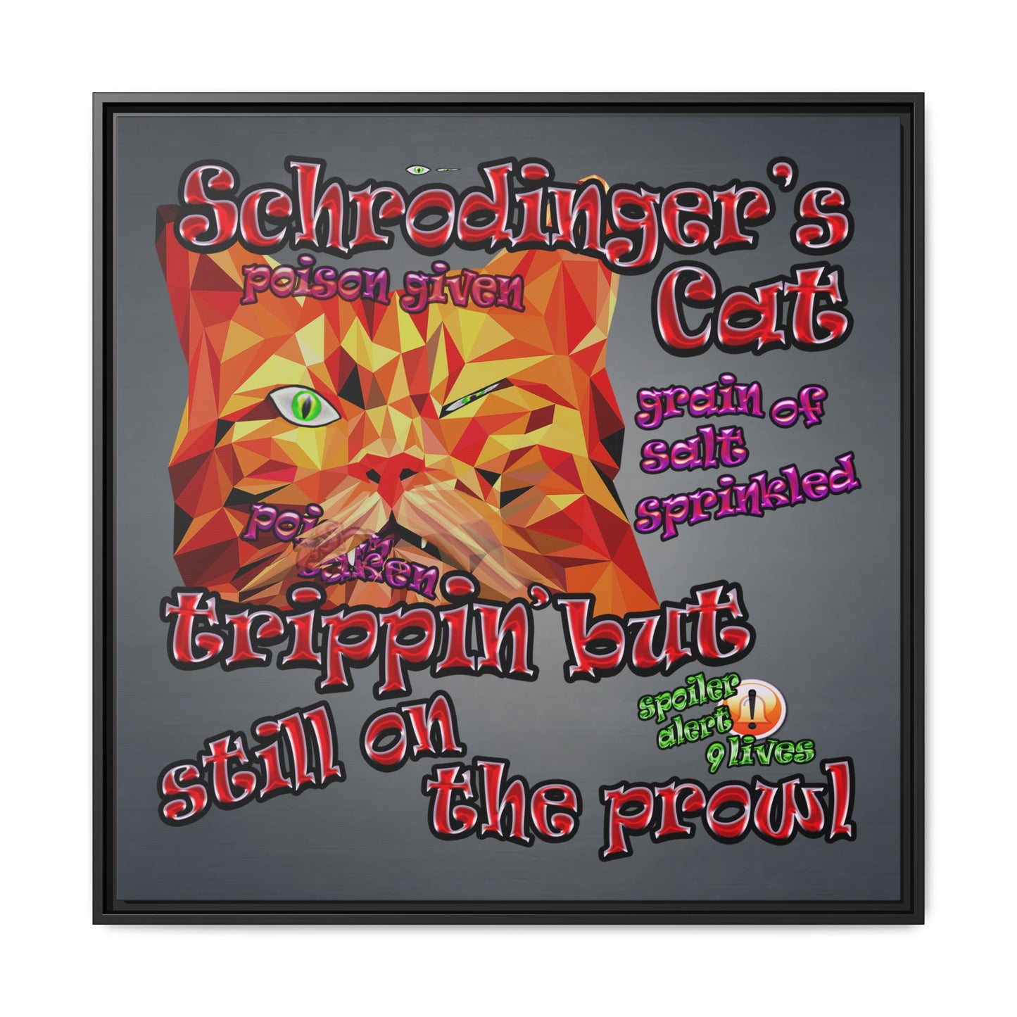 schrodinger's cat - framed canvas art (grey-light grey)