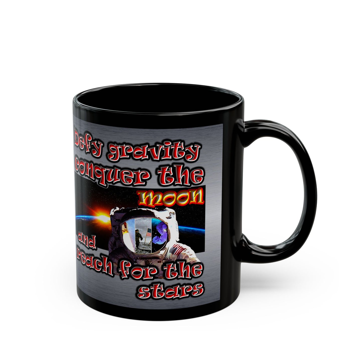 defy conquer reach - Black Mug (brushed nickel)