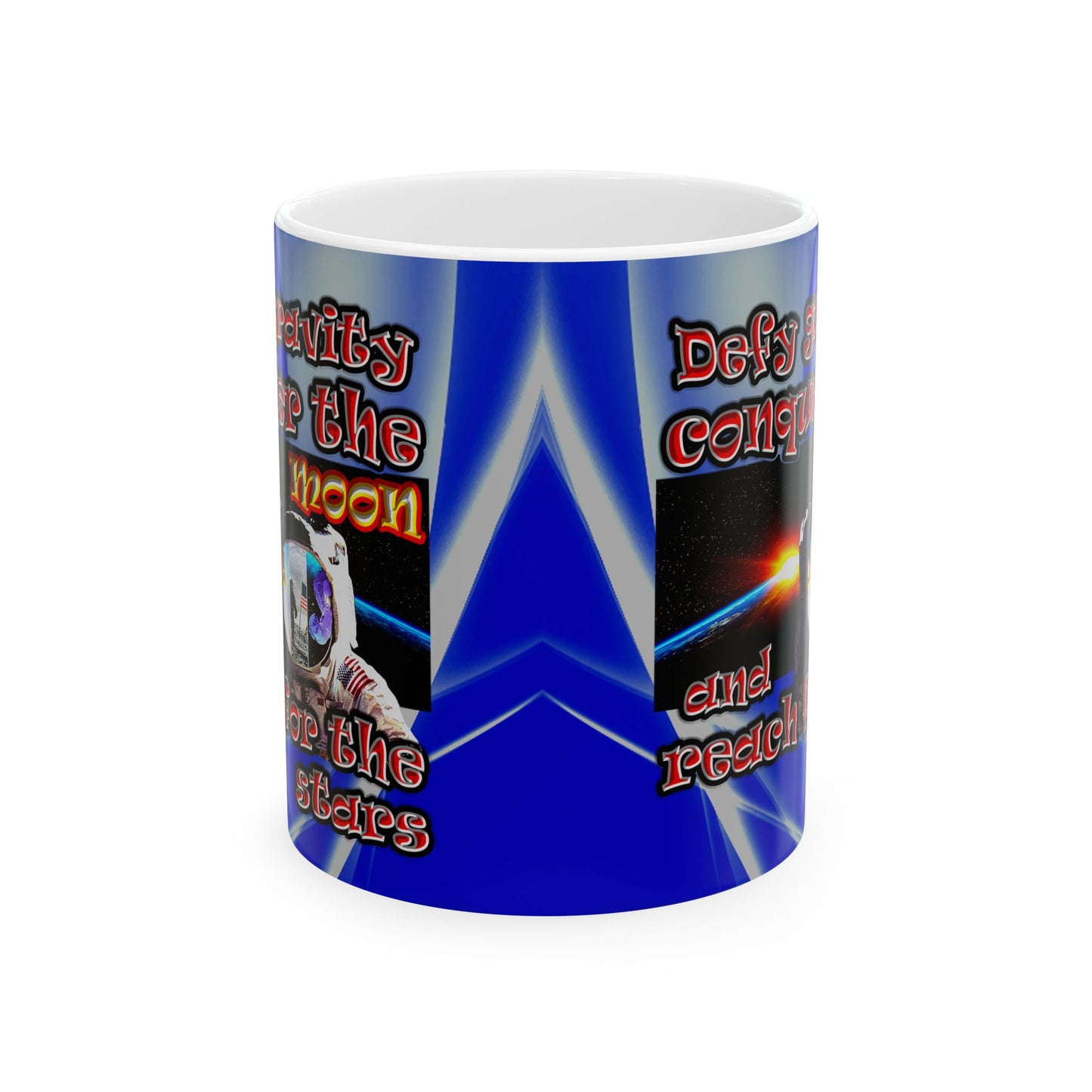 defy conquer reach - White Mug (blue-white wave)