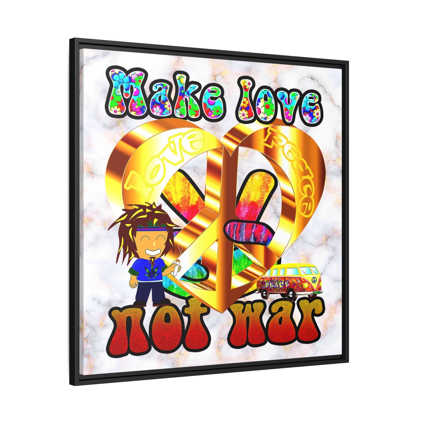 love peace - framed canvas art (white marble)