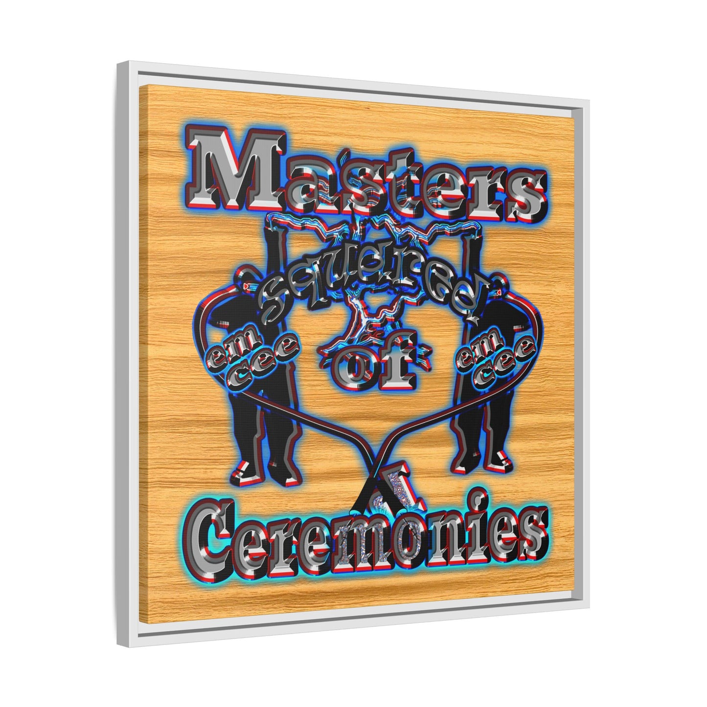 em cee squared - framed canvas art (butterscotch wood finish)