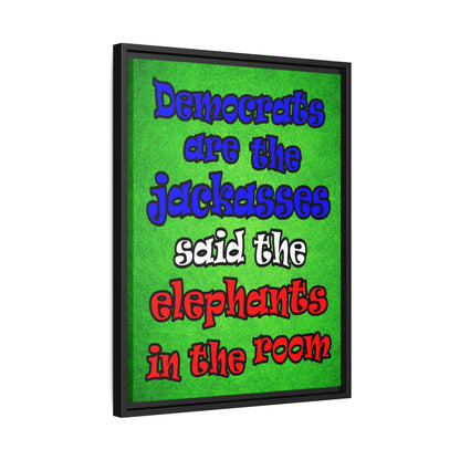 donkeys and elephants - framed canvas art (green turf)