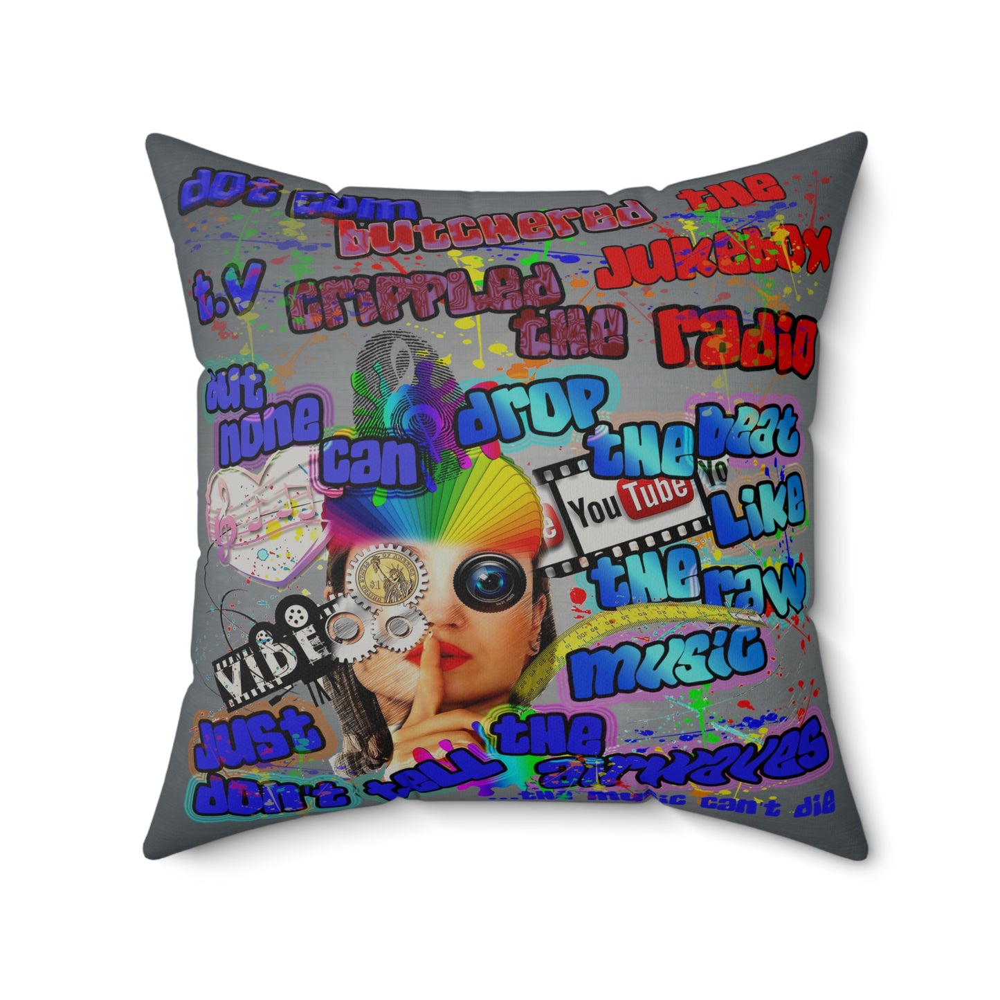 drop the beat - Faux Suede Square Pillow - (grey-light grey)