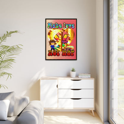 love peace - framed canvas art (yellow-orange wave)