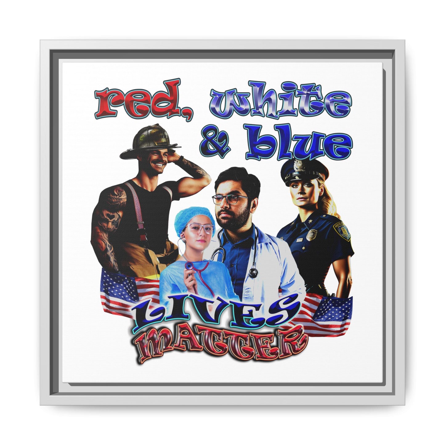 rw&b lives matter - framed canvas art (white)