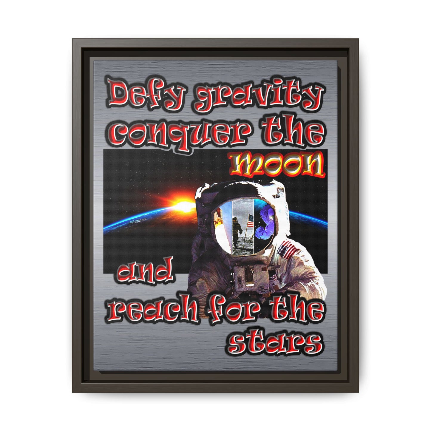 defy conquer reach - framed canvas art (brushed nickel)