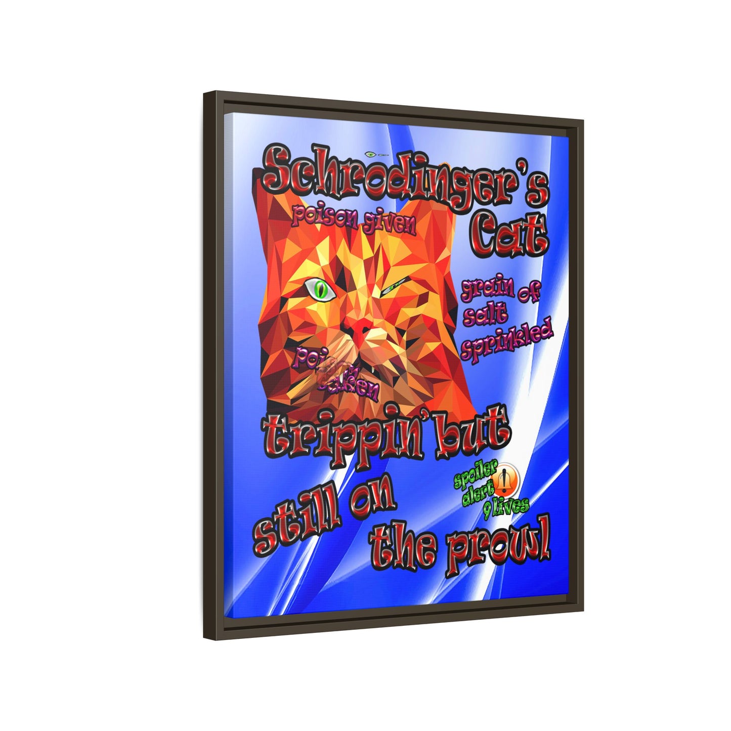 schrodinger's cat - framed canvas art (blue-white wave)