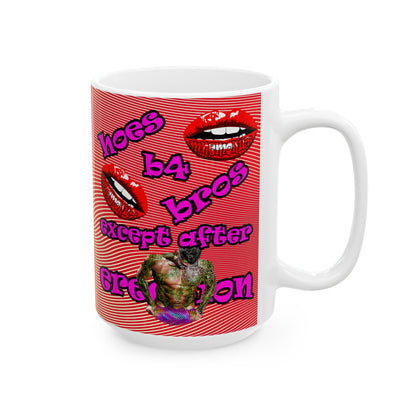hoes b4 bros - White Mug (yellow-orange wave)