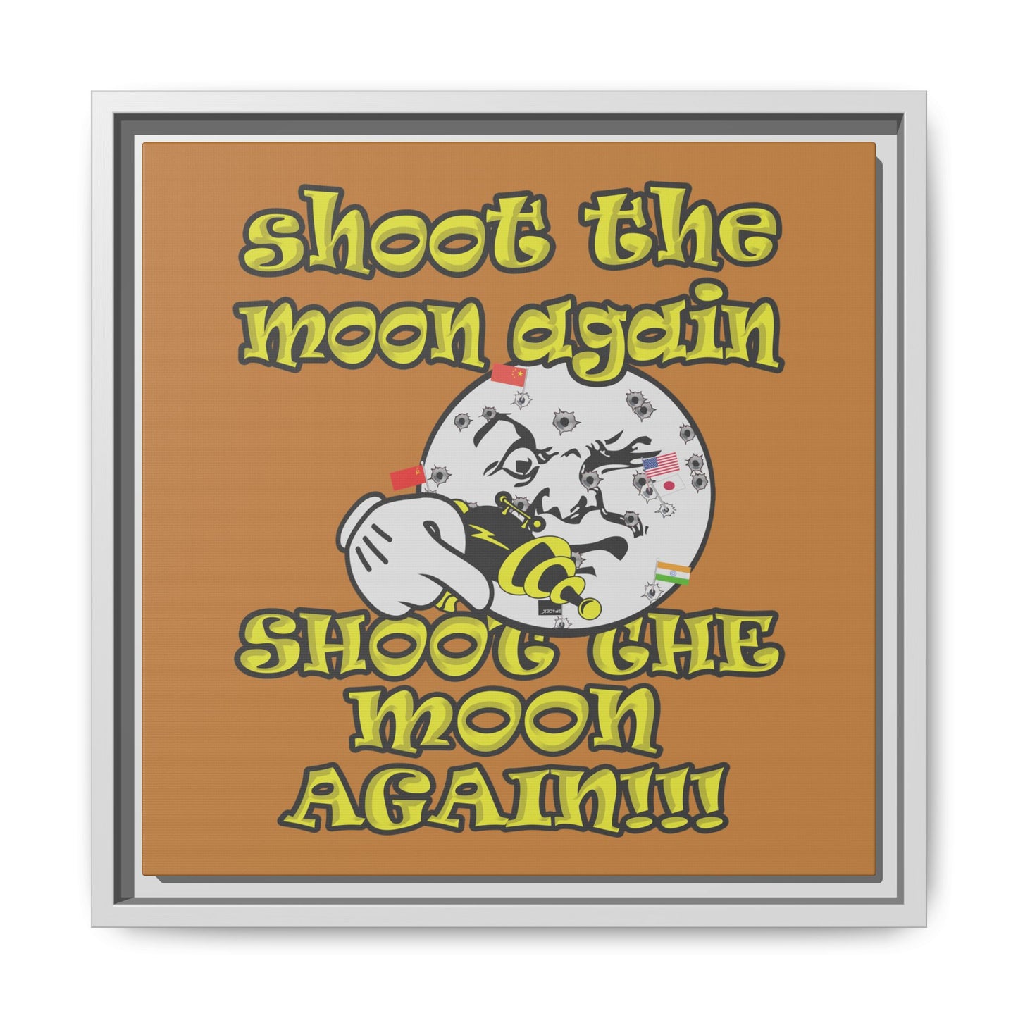 shoot the moon again - framed canvas art (light brown)