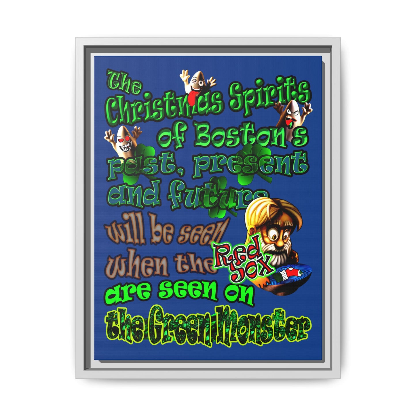 christmas spirits of boston - framed canvas art (dark blue)