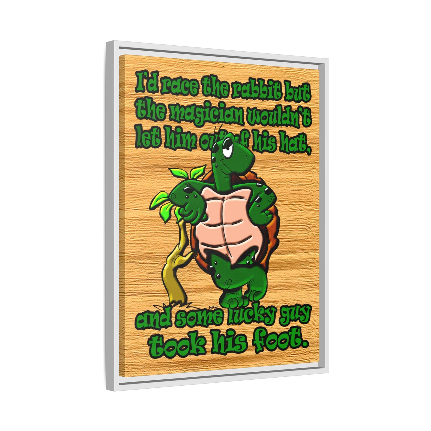 turtle race - framed canvas art (butterscotch wood finish)