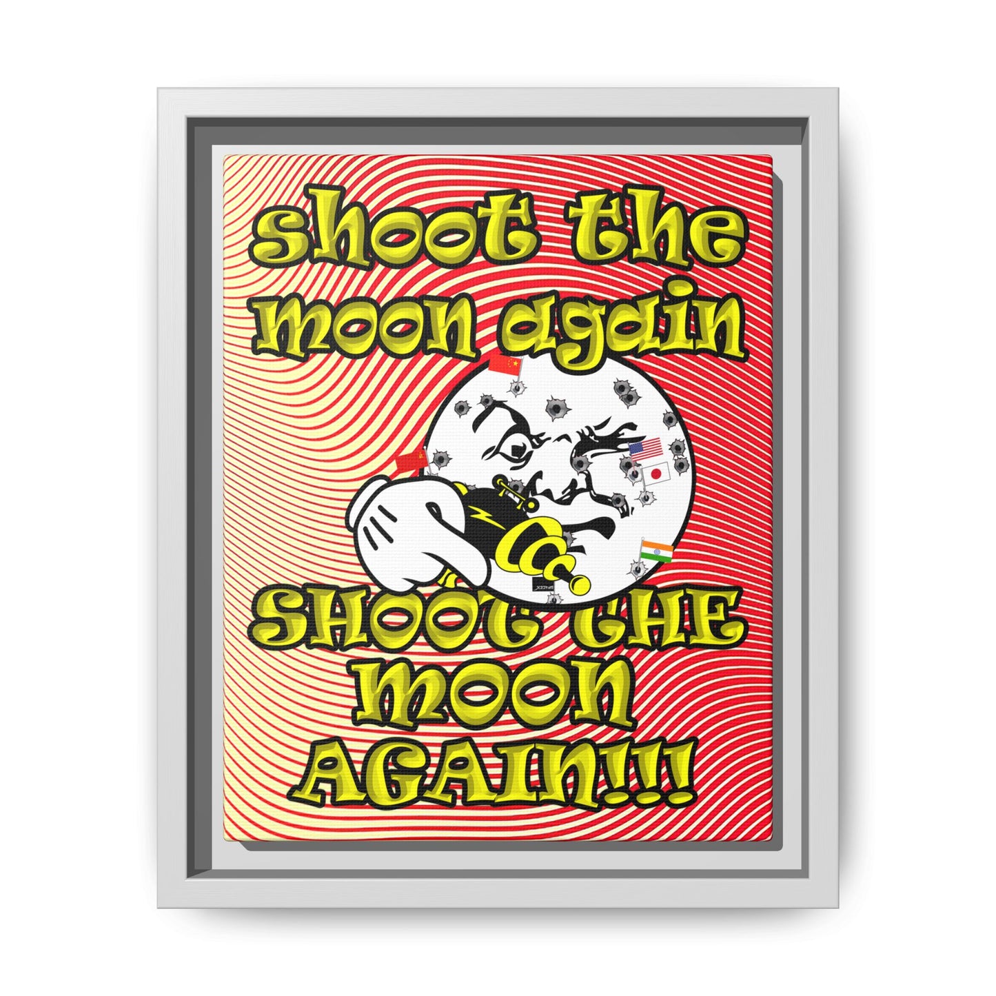 shoot the moon again - framed canvas art (yellow-orange wave)