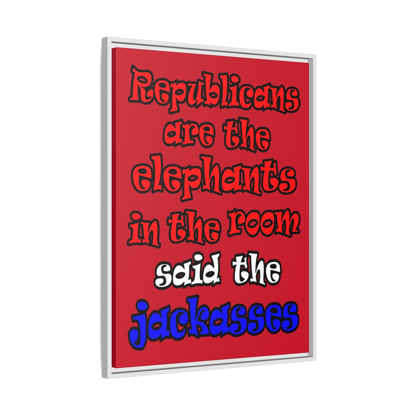 donkeys and elephants - framed canvas art (dark red)