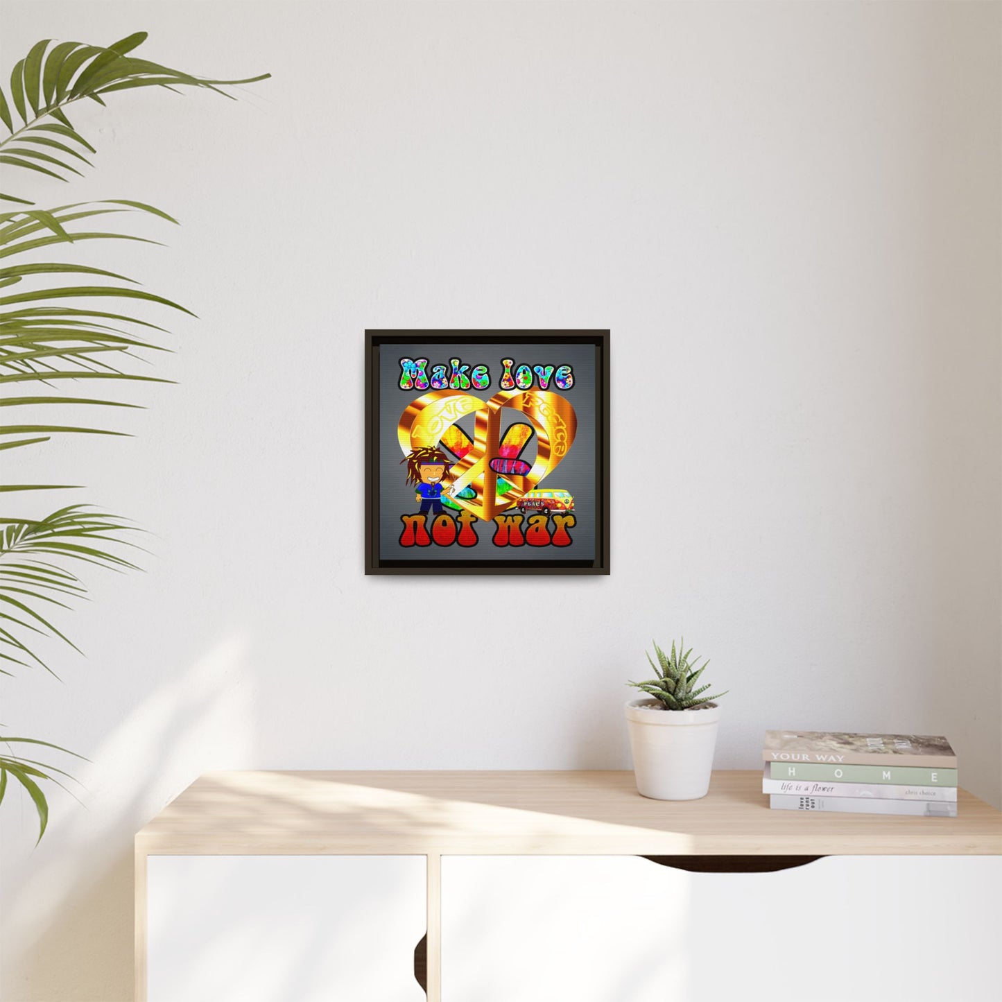 love peace - framed canvas art (grey-light grey)