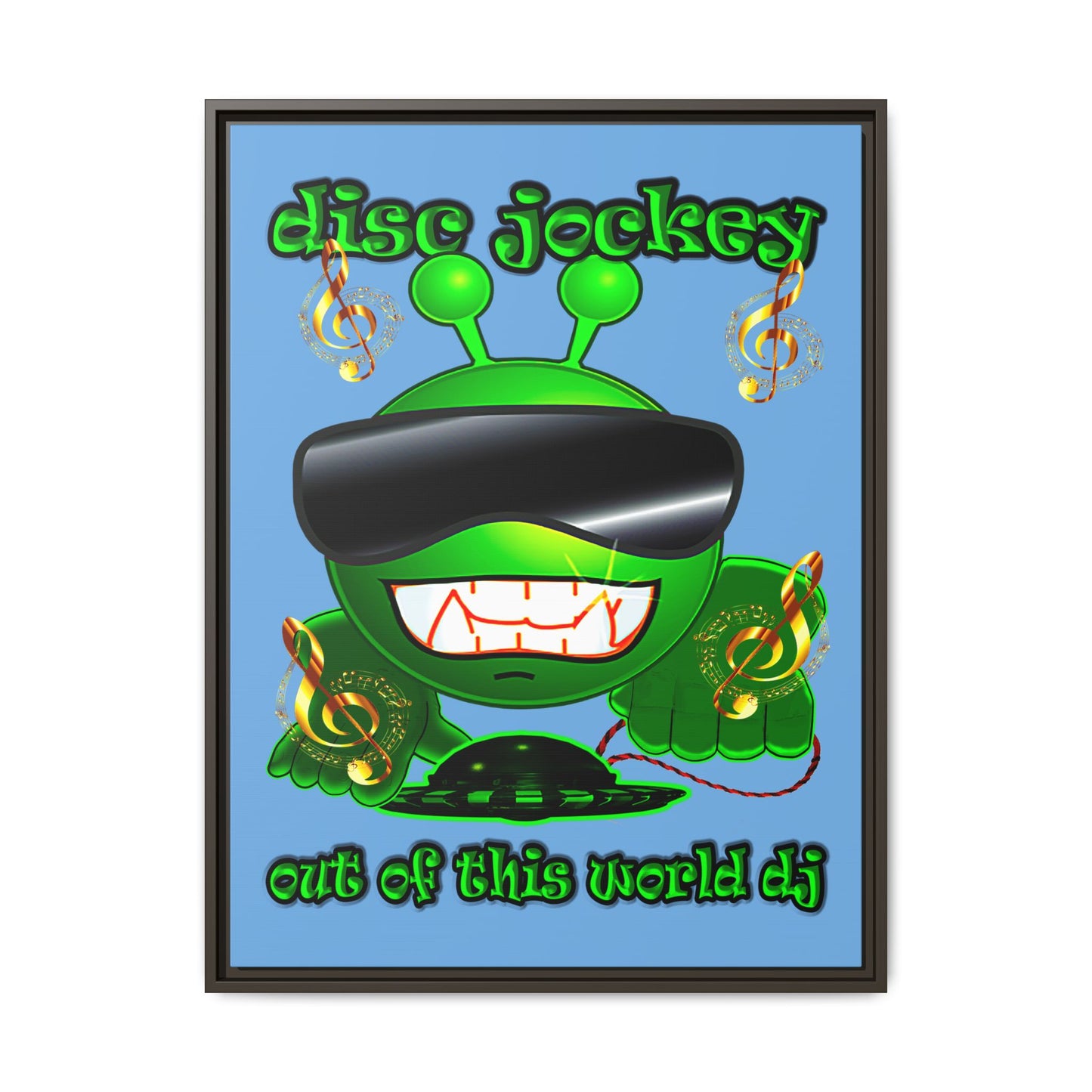 disc jockey - framed canvas art (light blue)